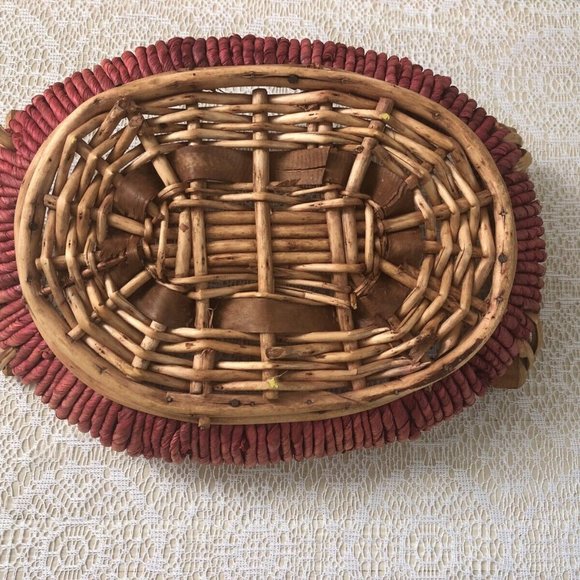 Wicker and Wood Basket Tray Bread Basket Display Basket - Picture 7 of 8